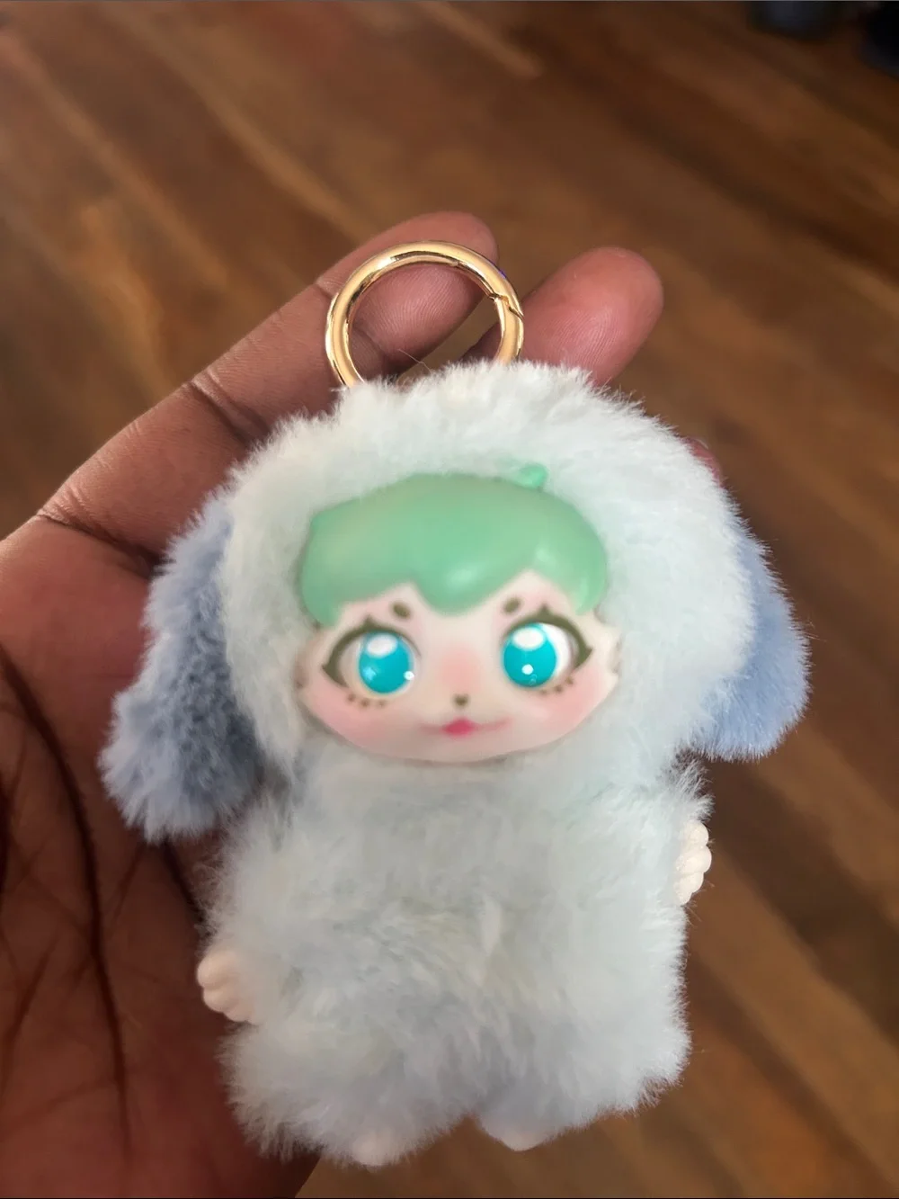 Plush Blue-Green Sheep Mini Pet Toy Keychain - Cute Fluffy Character